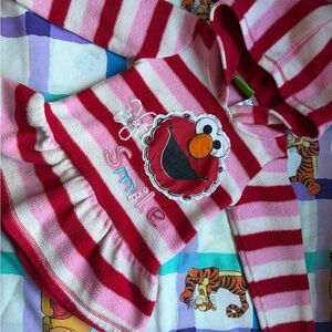 VTG Sesame Street Elmo Pink/Red Striped Peplum Hoodie Top - Size 3T